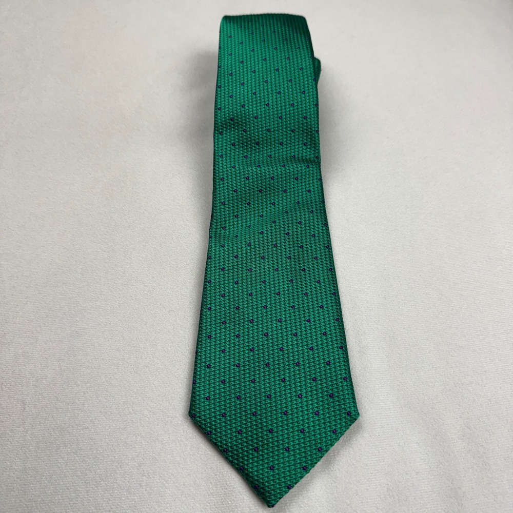 VTG Turnbull & Asser Mens Silk Tie Green Purple Polka Dot Clergy Estate Find